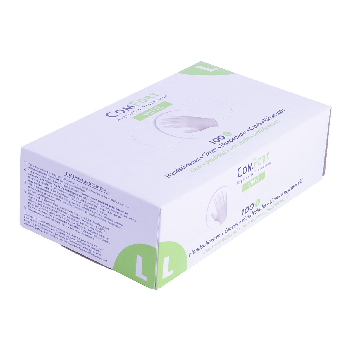 Handschoen wit vinyl gepoederd, maat L, doos 10 x 100