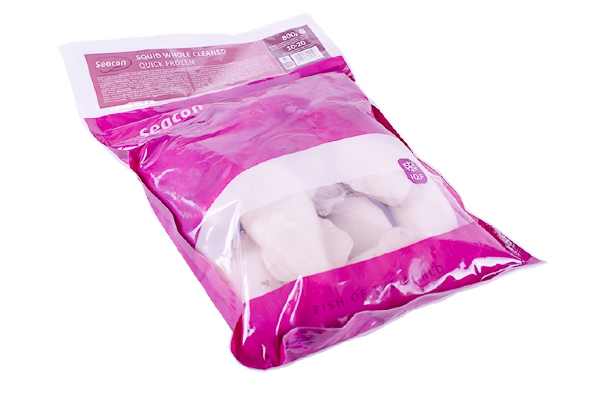 Squid whole, cleaned, 10/20, doos 10 kilo